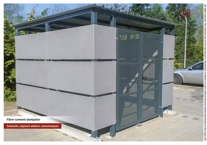 Fibre-cement dumpster with aluminium frame